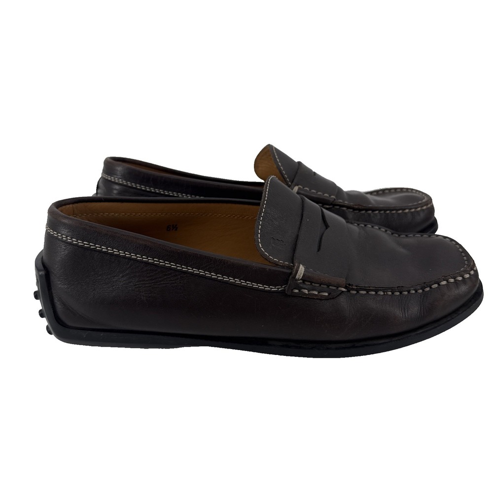 Tods Gommino Driving Loafers Men US 8.5 Brown Leather Moc Toe Penny Slip On